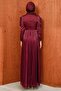 Burgundy Draped Front and Tailored Satin Evening Dress - 6