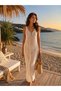 Women's Ecru Openwork Knitwear Maxi Pareo Beach Dress