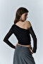 Low Shoulder Detailed Tulle Blouse Black - 3