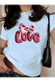 تي شيرت قطني كبير الحجم مطبوع عليه Love Bowknot