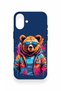 iPhone 16 Plus Compatible Bear Pattern Silicone Case with Glasses - 4
