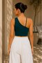 Women's Emerald Green Cross Halter Neck Ribbed Crop Top with Drop Detail - 4