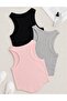 Women's 3-Pack Cotton Ribbed Fabric Body-Fitting Skirt Oval Cyclic Neck Tank Top - 2
