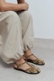 Utya Rome Beige Suede Leather Embroidery Detail Flat Sole Women's Sandals - 3