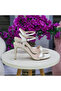 Women's Beige Satin Single Strap Thin High Heel Sandals Evening Dress Shoes - 3