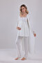 New Season Ecru Special Lace Design Strap 100% Cotton Maternity Pajama Set with 3 Pieces - 3