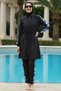 3-Piece Set Shirt Collar Half Zipper Waist Tie Burkini Parachute Fabric Hijab Swimsuit D8 - 2