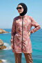 2-Piece Set (with Bonnet Gift) Front Zipper, Patterned, Side Slits, Elastic Back, Hijab Swimsuit D43