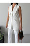 Women's Premium Wide Collar Vest and Pants Set-White - 6