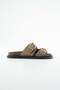 Brew Brown Suede Slippers with Gold Buckle Detail - 3