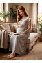 New Season Gray Summer Elegant Lace Detailed Full Length Design Buttoned Short Sleeve Maternity Nightgown - 5