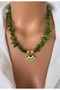 Natural Stone Green Branch Coral Eye Pendant with Steel Link, Allergy-Free, in Gift Box - 2