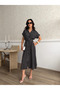 Women's Short Sleeve Belt Detailed Polka Dot Patterned Viscose Shirt Dress - 4