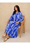 Women's Patterned Long Sleeve Viscose Fabric 3-Button Dress 40-46 - 2