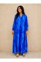 Women's Patterned Long Sleeve Viscose Fabric 3-Button Dress 40-46