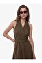 Belt Detailed Flared Double Breasted Collar Sleeveless Linen Blend Midi Dress - 2