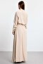 Linen Set with Straw Accessory Detail on Blouse and Pleated Skirt Beige - 4