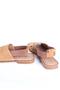Women's Genuine Leather Flat Sandals with Elastic Back and Blunt Toe, Suede Tan - 4