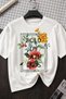 Flora Patience Design 100% Cotton Half Oversize White T-Shirt