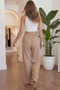 Women's Beige Muslin Palazzo Pants Wide Leg High Waist - 7