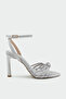Waster Knot Detailed Women's Silver Heeled Shoes