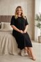 New Season Black Crew Neck Lace Detailed Summer Buttoned Design Short Sleeve Plus Size Nightgown