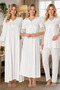 New Season Ecru Summer Buttoned Design Lace Detailed 100% Cotton Maternity Pajama Set Nightgown 4-Piece Set