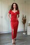 Balloon Sleeve, Detailed Slit Midi Floral Red Dress - 5