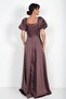 Women's Balloon Sleeve Square Neck Skirtflared Lined Satin Long Dress - 4