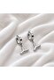 Letter-Stoned Steel Dangle Earrings for Women – Silver Color - 4