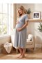 New Season Gray Special Design 100% Cotton V-Neck Summer Maternity Nightgown with Breastfeeding Feature - 7