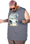 Big Size Men's 100% Cotton Zero Sleeve T-Shirt Printed Malibu Beach U26012 Fume - 3