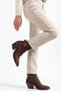 Coffee Color Matte Suede Lace-Up Zippered Metal Toe Western Cowboy Short Ankle Boots - 5