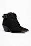 Black Matte Suede Lace-Up Zippered Metal Toe Western Cowboy Short Ankle Boots