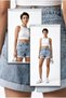 40 cm Reverse Flare Flat Women's Denim Shorts, High Waist Lycra 40 cm Shorts Jeans - Blue Snow