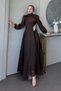 Crystal Drape Detail Evening Dress Brown - 4