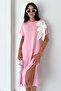 3D Floral Appliqué Midi Dress with Slit Detail
