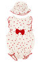 Baby Girl Ecru Red Heart Patterned Muslin Bodysuit with Hat - 2