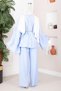 Stylish Tunic Pants Set with Necklace Baby Blue - 4