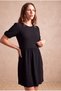 Women's Black Seersucker Textured Viscose Regular Fit Crew Neck Short Balloon Sleeve Gathered Above Knee Dress Sinclair - 2