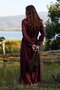 Waist-Tied, Ruffled Sleeve Linen Dress, Plum - 6