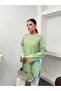 Women's Crew Neck Double Layered Wide Cut Tunic with Side Slits 9086 - Green - 5