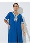Blue Floral Lace Trim V Neck Jalabiya - 2