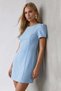 Women's Baby Blue Sleeves Pleated Detailed Hidden Zipper Mini Woven Dress Alc-X15572 - 2