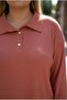 Women's Plus Size Shirt Collar Buttoned Ribbed Knit Fabric Tracksuit Set 8232-26 - 2