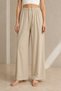Women's Beige Elastic Waist Lace-Up Wide Leg Pants - 3