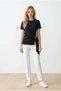 Women's Black Asymmetric Waist Gold Buckle Lace-Up Short Sleeves Lycra Knitted Fabric Blouse T-Shirt Yy101416 - 2