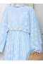 Flower-Patterned Lace Dress with Double Layered Veil and Gold Chain Belt.. 2 Pieces of Lace Poncho - 4