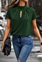 Women's Short Sleeve Turtleneck Sandy Blouse with Drop Detail - 2