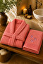 Sternen Embroidered 100% Cotton Soft 2-Piece Bathrobe - Hair Towel Set /Dowry Set /Hammam Set - 2